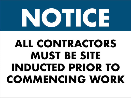 Notice Contractors Induct Sign - New Signs