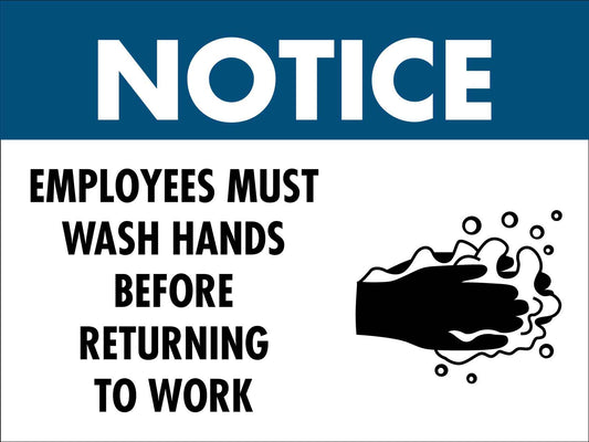 Notice Employees Must Wash Hands Before Returning To Work Sign - New Signs