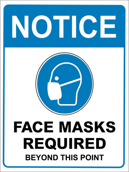 Notice Face Mask Required Beyond This Point Blue Sign - New Signs