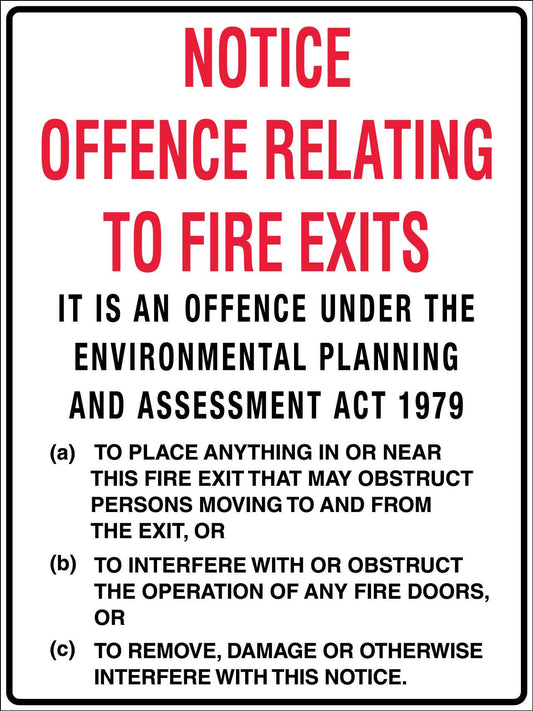 Notice Offence Relating to Fire Exits Sign - New Signs