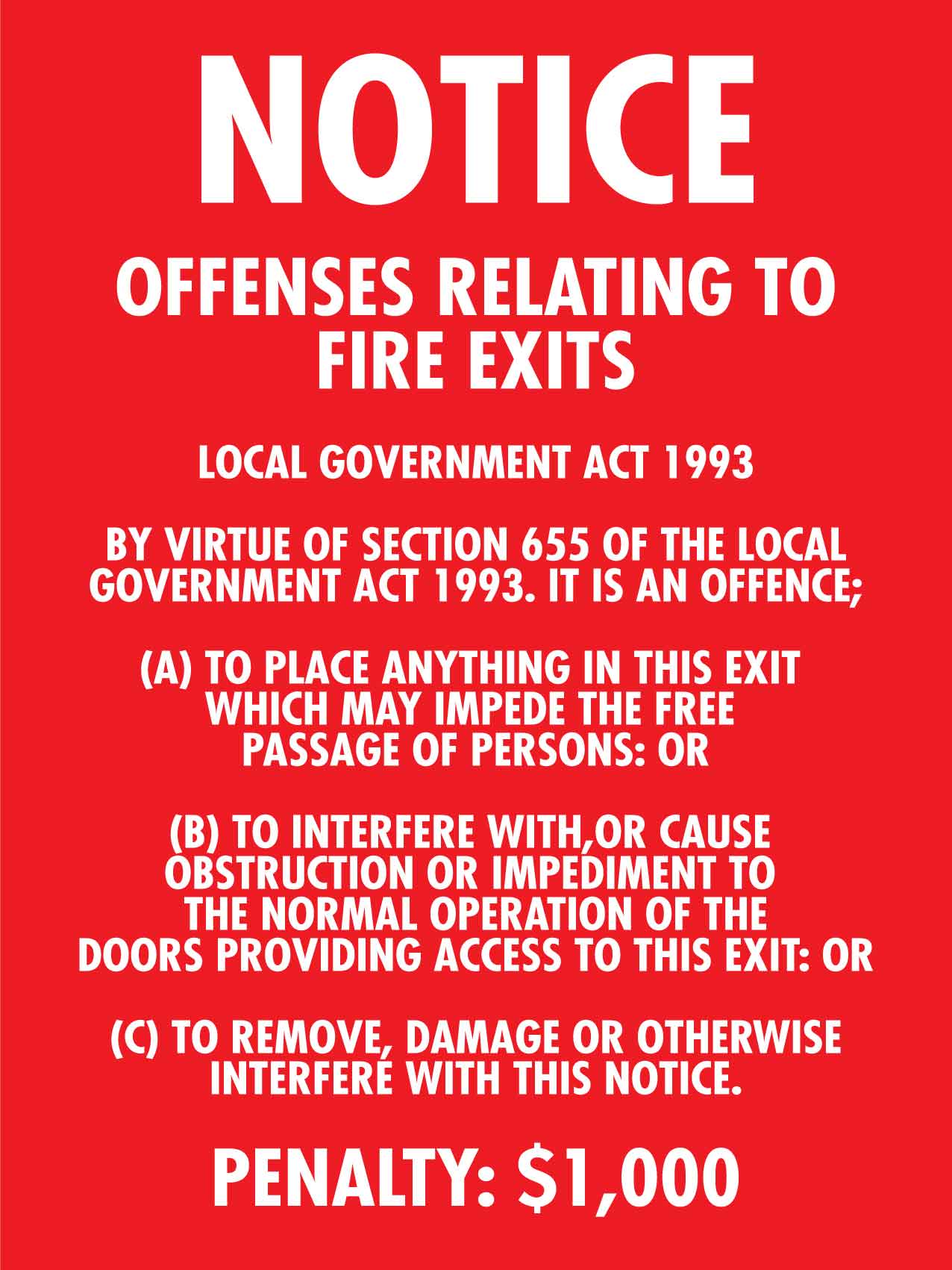 Notice Offences Relating To Fire Exits Sign - New Signs