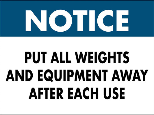 Notice Put All Weights Away Sign - New Signs