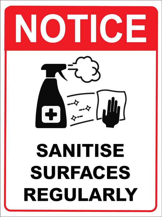 Notice Sanitise Surfaces Regularly Red Sign - New Signs