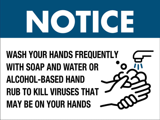 Notice Wash Your Hands Frequently With Soap And Water Sign - New Signs