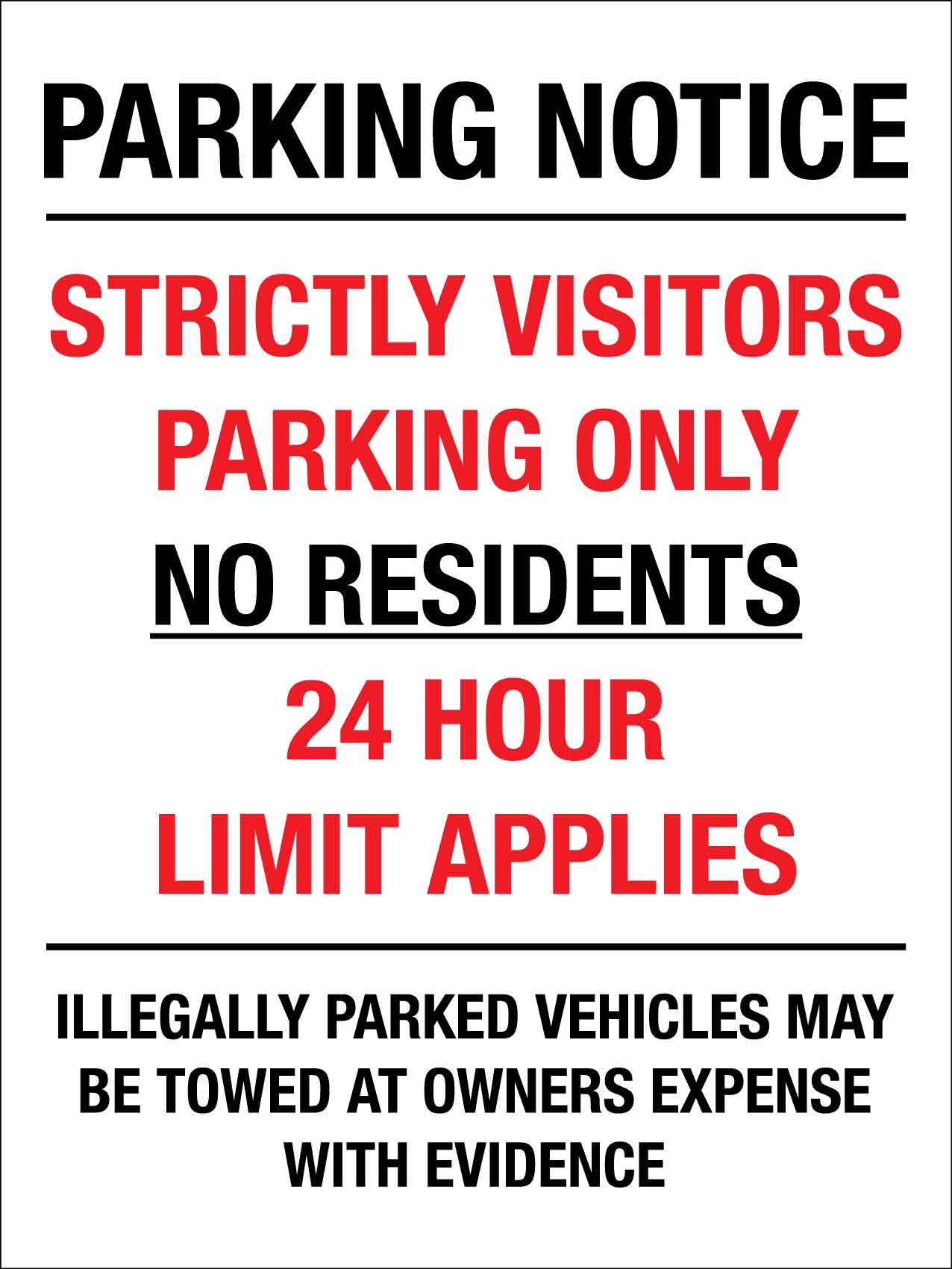 Parking Notice Strictly Visitors Parking Only No Residents Sign - New Signs