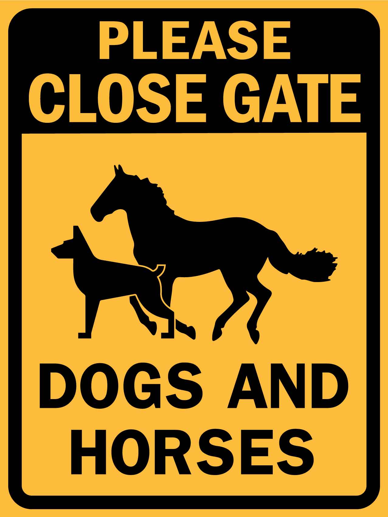 Please Close Gate Dogs and Horses Sign - New Signs