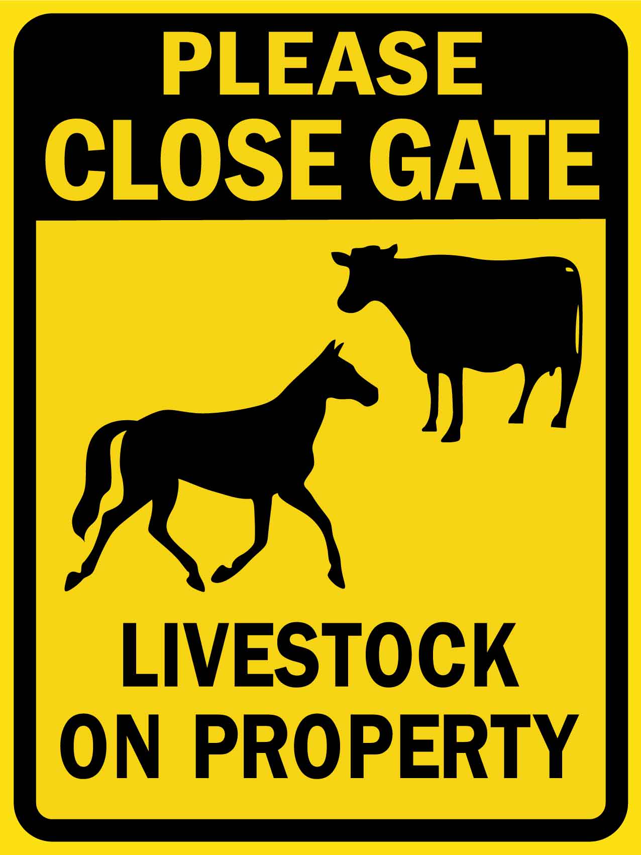 Please Close Gate Livestock on Property Symbol Sign - New Signs