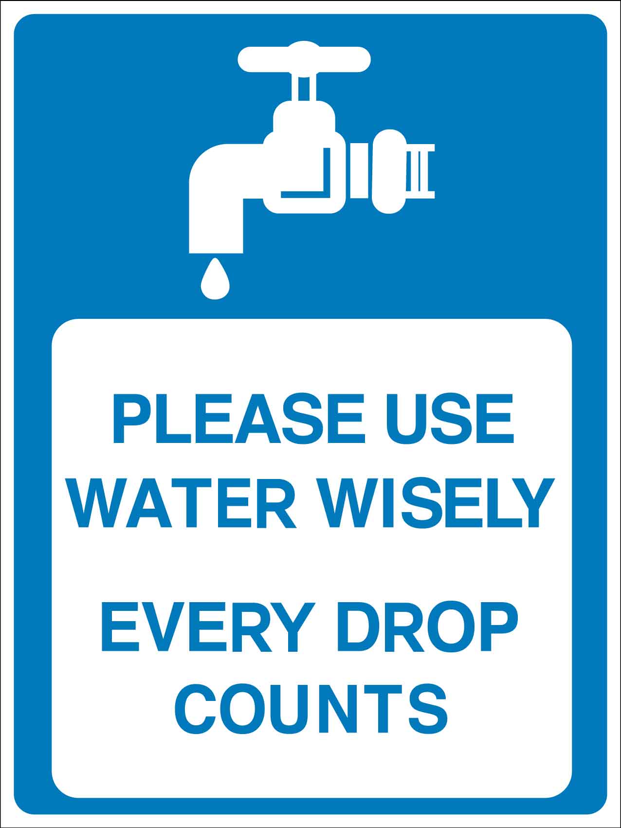 Please Use Water Wisely Every Drop Counts Sign - New Signs