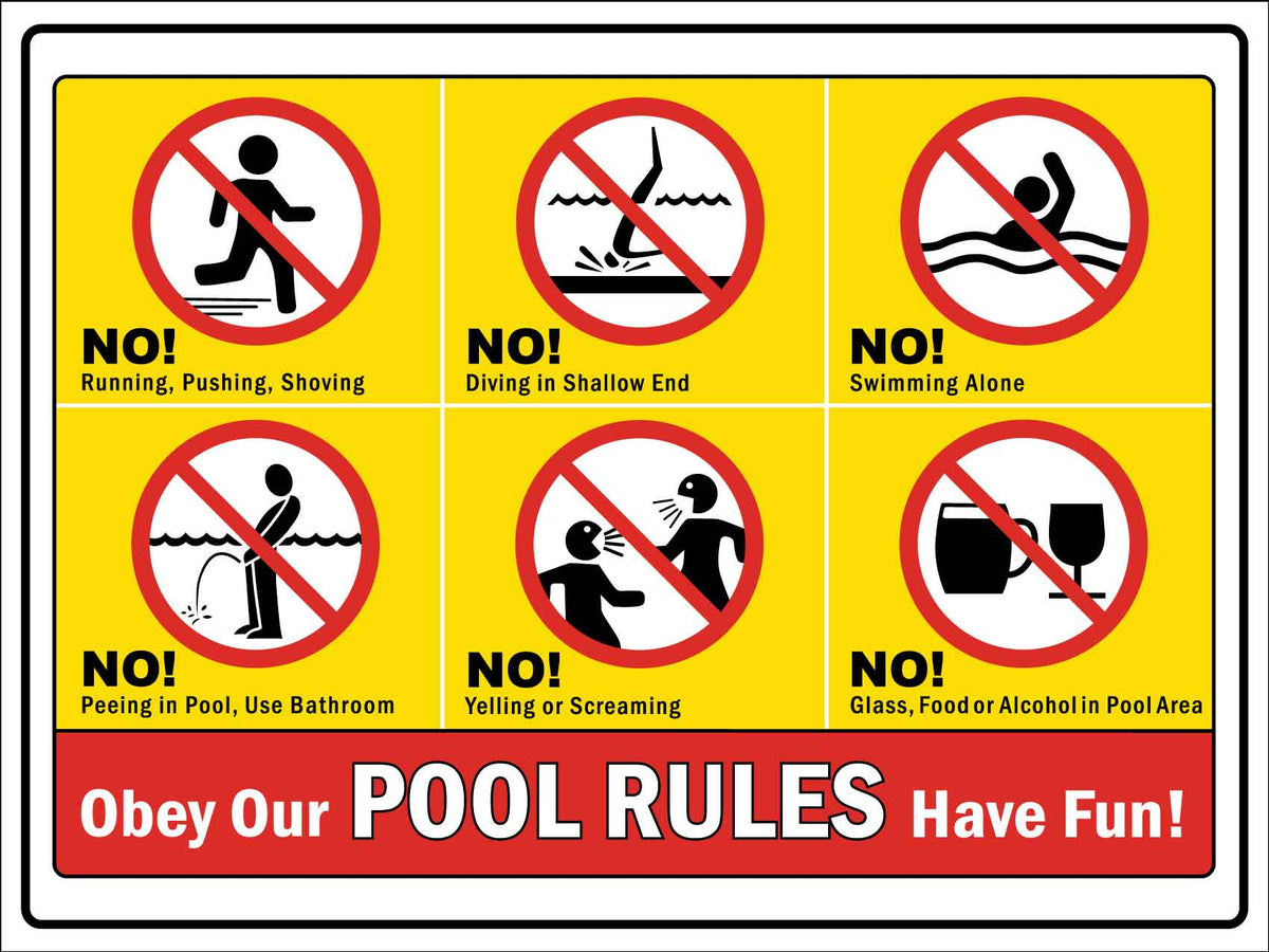 Pool Rules Red and Yellow Sign – New Signs