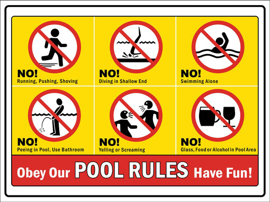 Pool Rules Red and Yellow Sign - New Signs