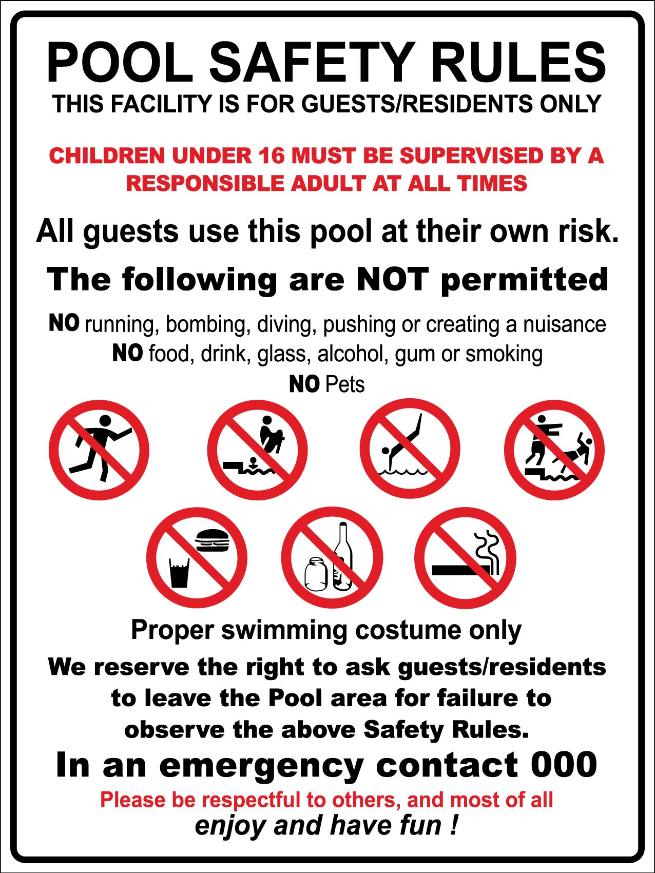 Pool Safety Rules Sign - New Signs