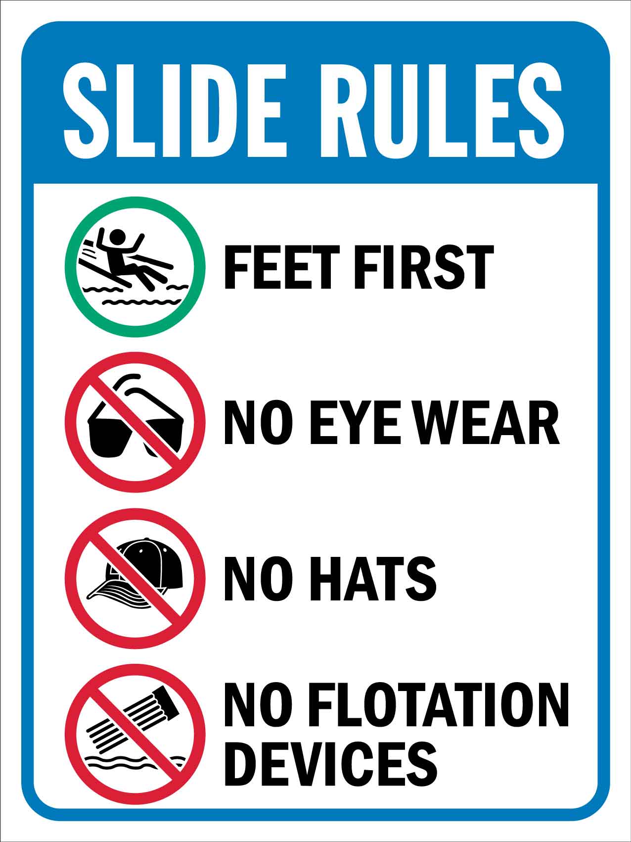 Pool Slide Rules Sign - New Signs