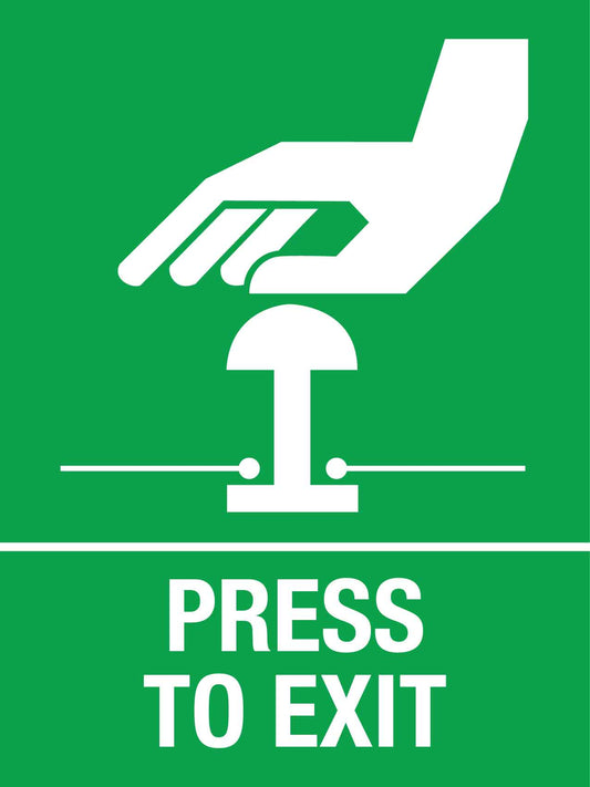 Press To Exit Green Sign - New Signs