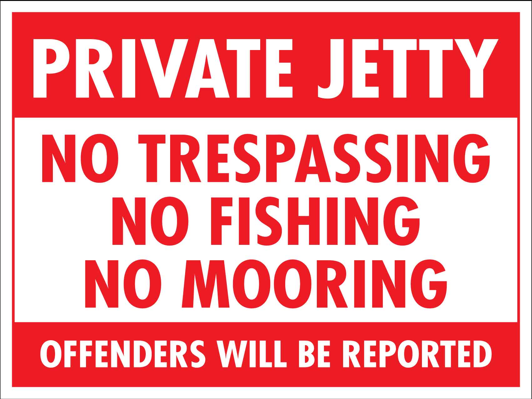 Private Jetty No Trespassing No Fishing No Mooring Sign - New Signs