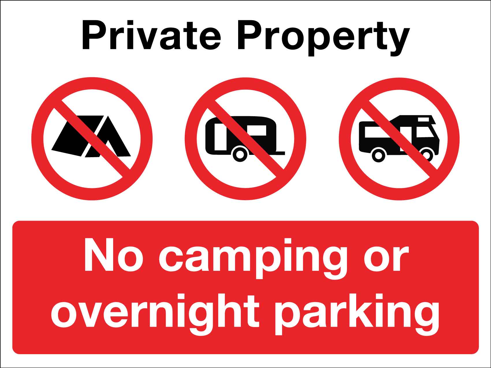 Private Property No Camping or Overnight Parking Sign - New Signs