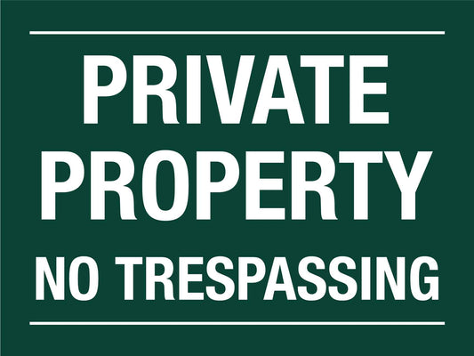 Private Property No Trespassing Green Sign - New Signs