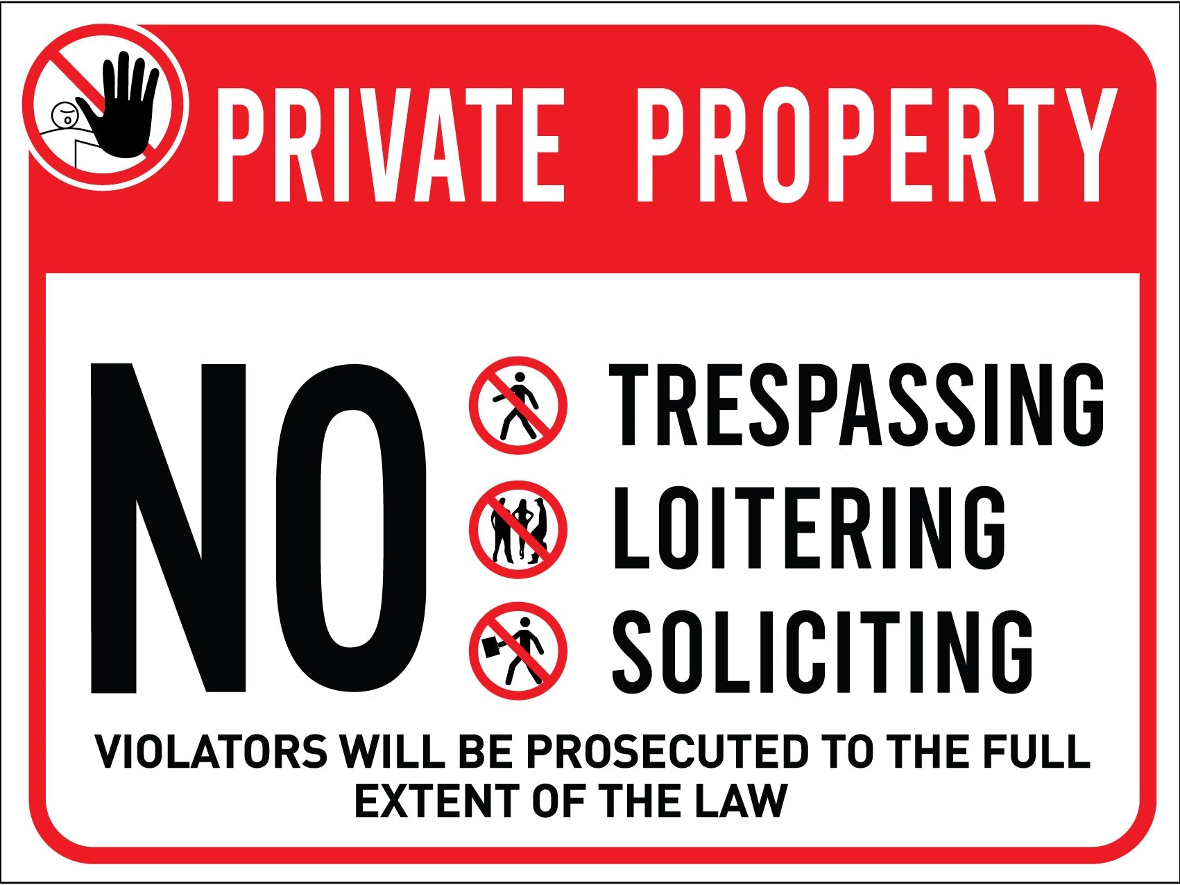 Private Property No Trespassing Loitering Soliciting Sign - New Signs