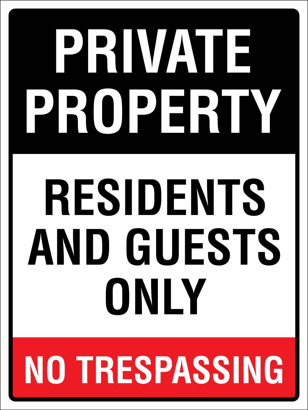 Private Property Residents And Guests Only No Trespassing Sign - New Signs