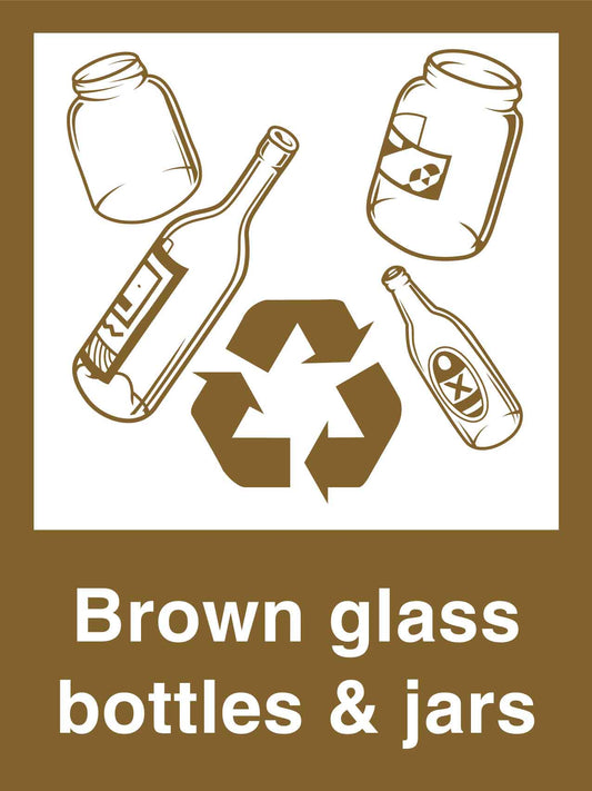 Recycle Brown Glass Bottles & Jars Sign - New Signs