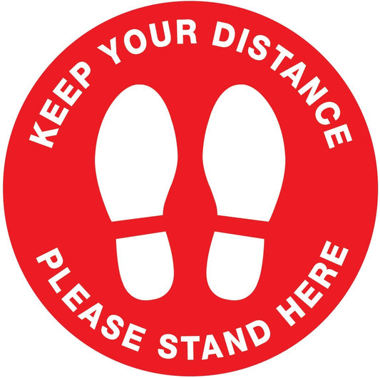 Red & White Keep Your Distance Please Stand Here Floor Sticker - Anti Slip - New Signs