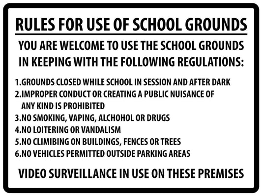 Rules For Use Of School Grounds Sign - New Signs