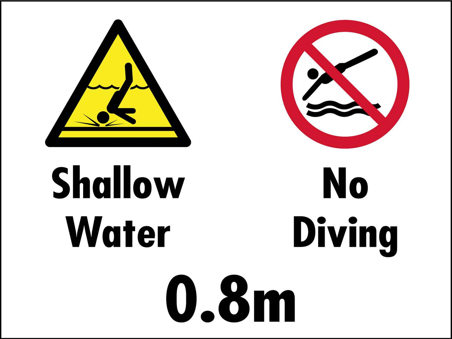 Shallow Water No Diving 0.8m Sign - New Signs