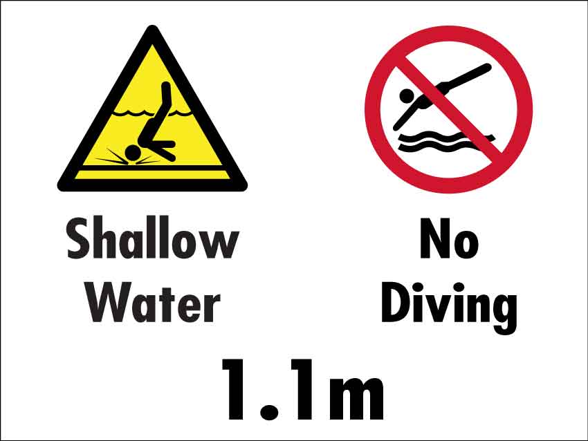 Shallow Water No Diving 1.1m Sign - New Signs