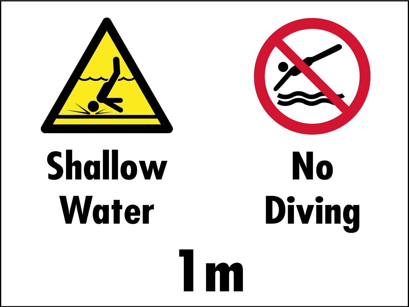 Shallow Water No Diving 1m Sign - New Signs