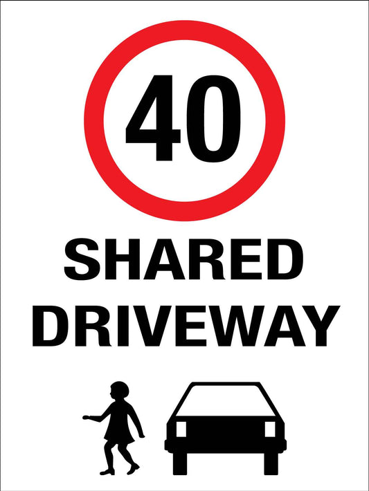 Shared Driveway 40km Speed Limit Sign - New Signs