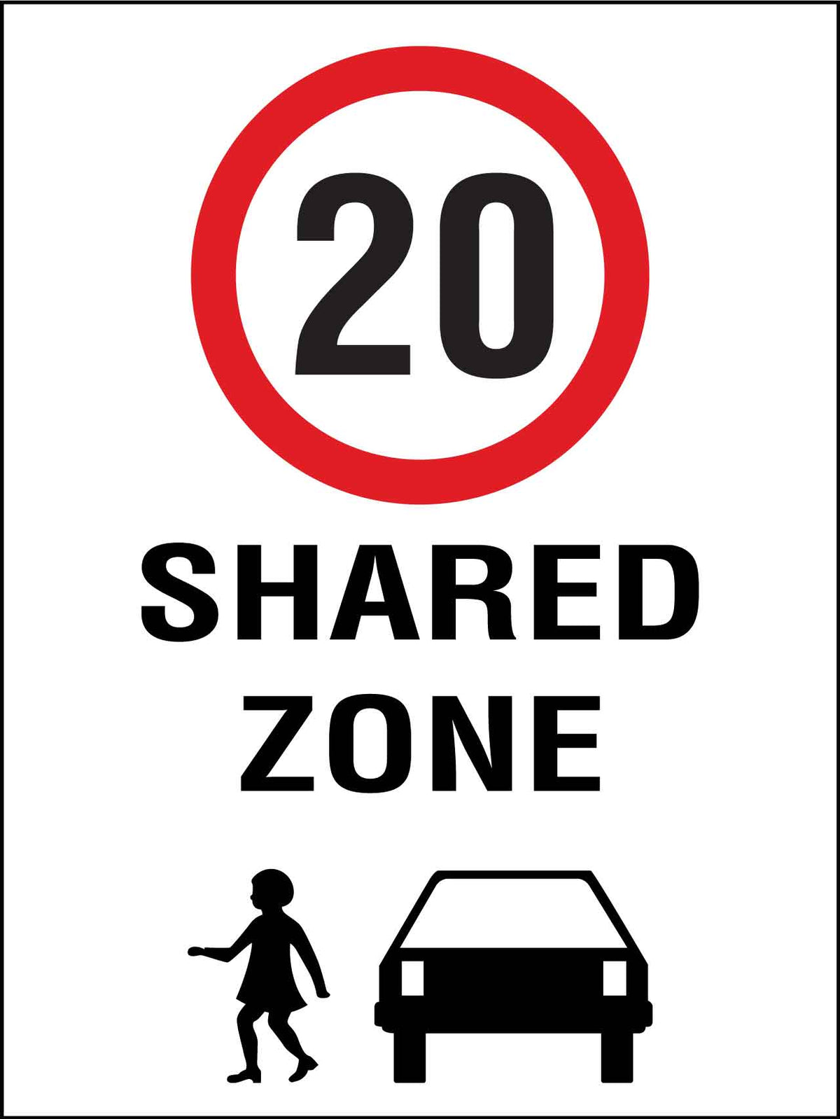 Shared Zone 20km Speed Limit Sign – New Signs