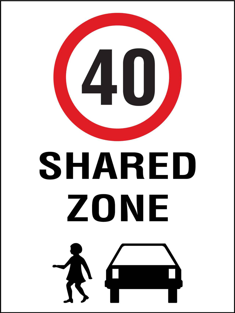 Shared Zone 40km Speed Limit Sign – New Signs
