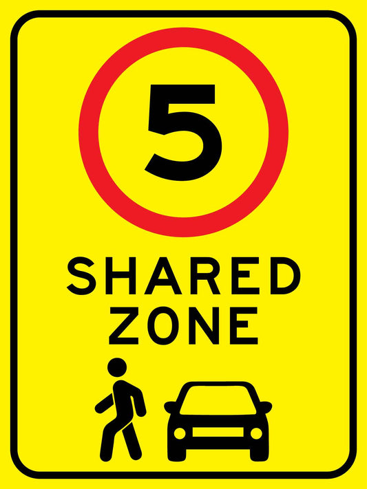 Shared Zone 5km Bright Yellow Sign - New Signs