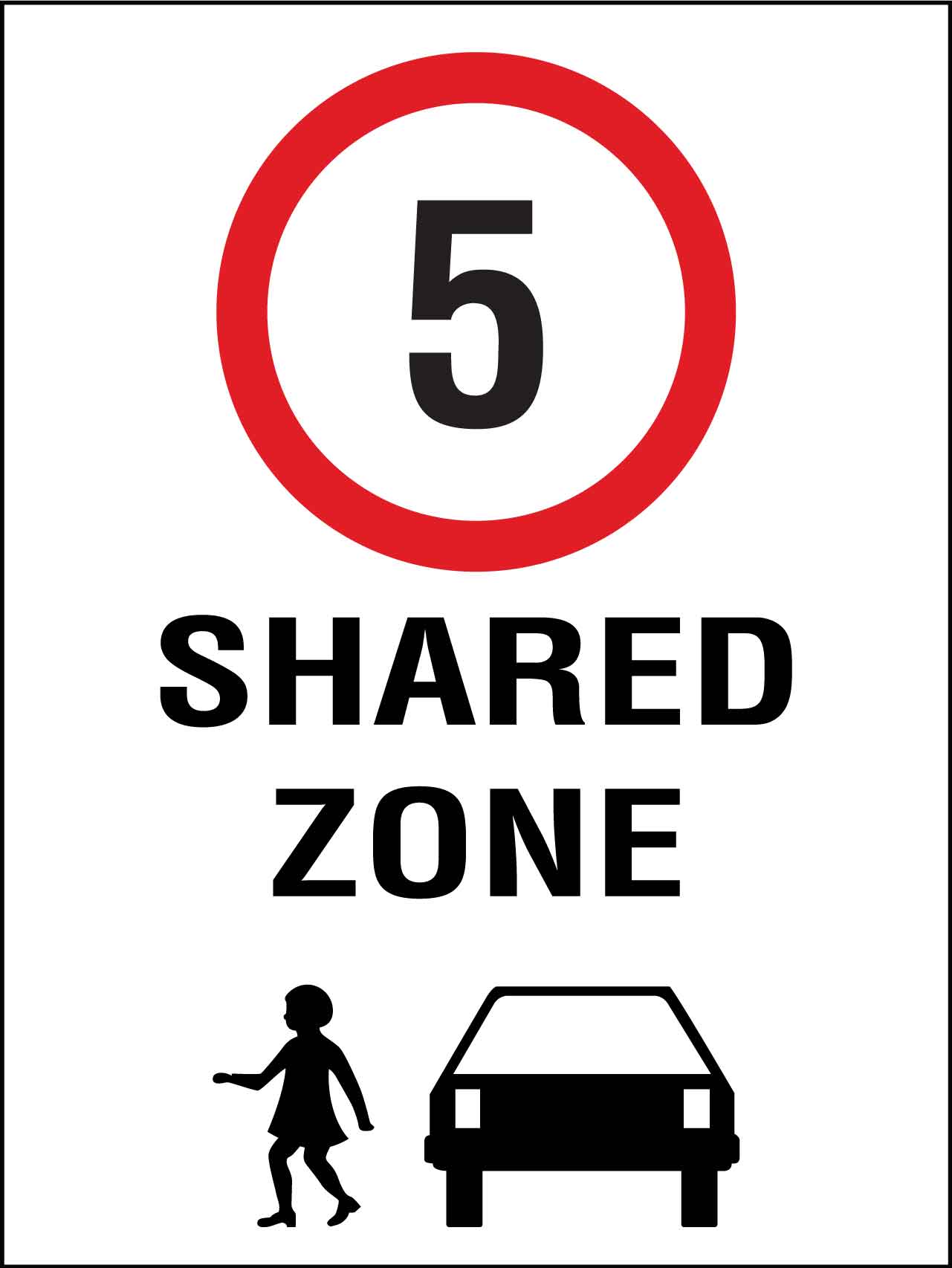 Shared Zone 5km Speed Limit Sign - New Signs