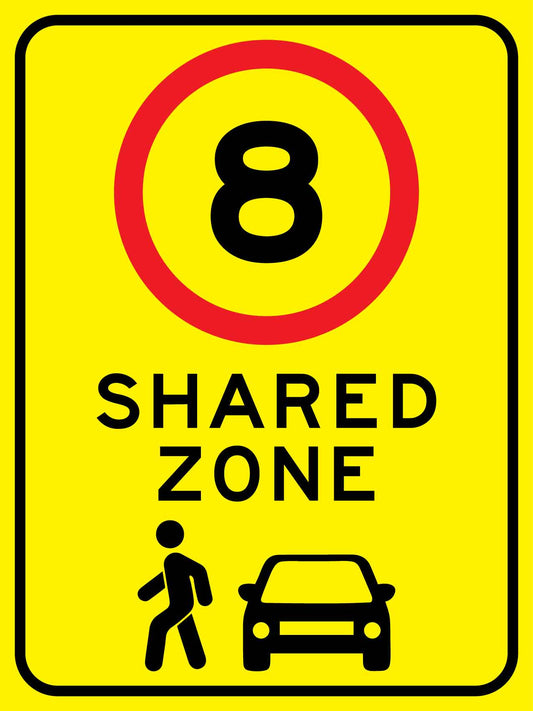 Shared Zone 8km Bright Yellow Sign - New Signs