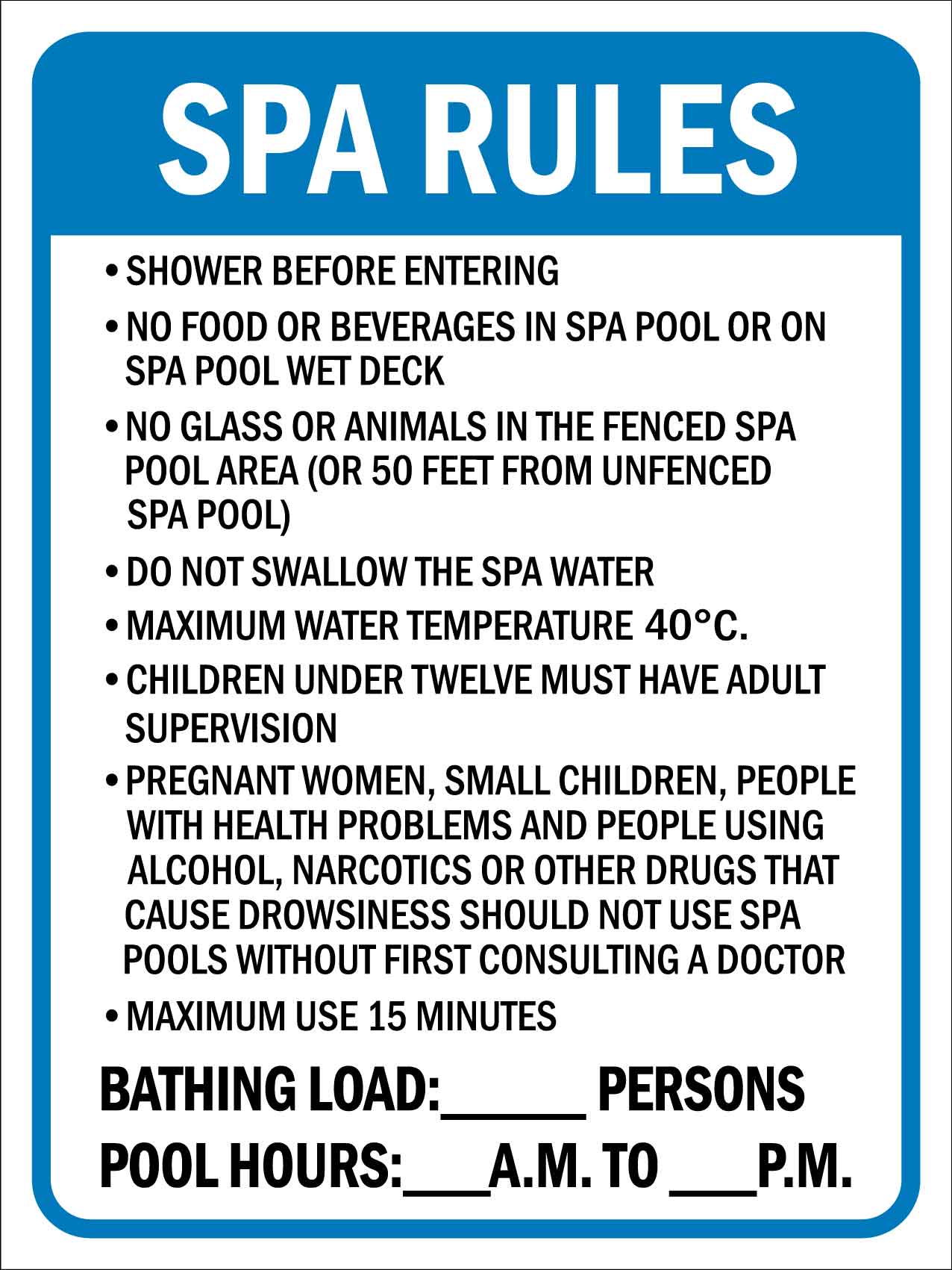 Spa Rules 1 Sign - New Signs