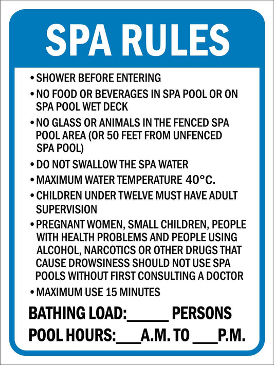 Spa Rules 1 Sign - New Signs