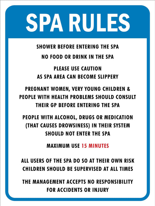 Spa Rules 3 Sign - New Signs