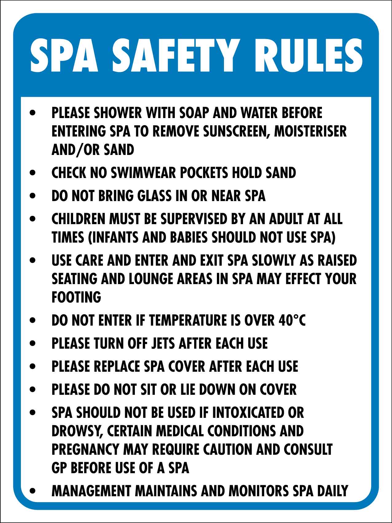 Spa Rules 5 Sign - New Signs