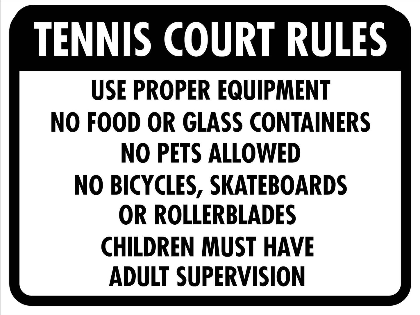 Tennis Court Rules 2 Sign - New Signs