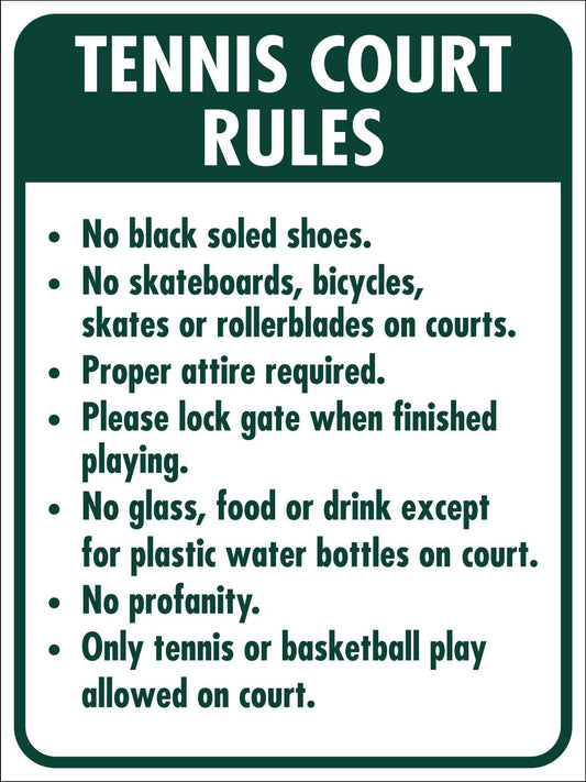 Tennis Court Rules 3 Sign - New Signs