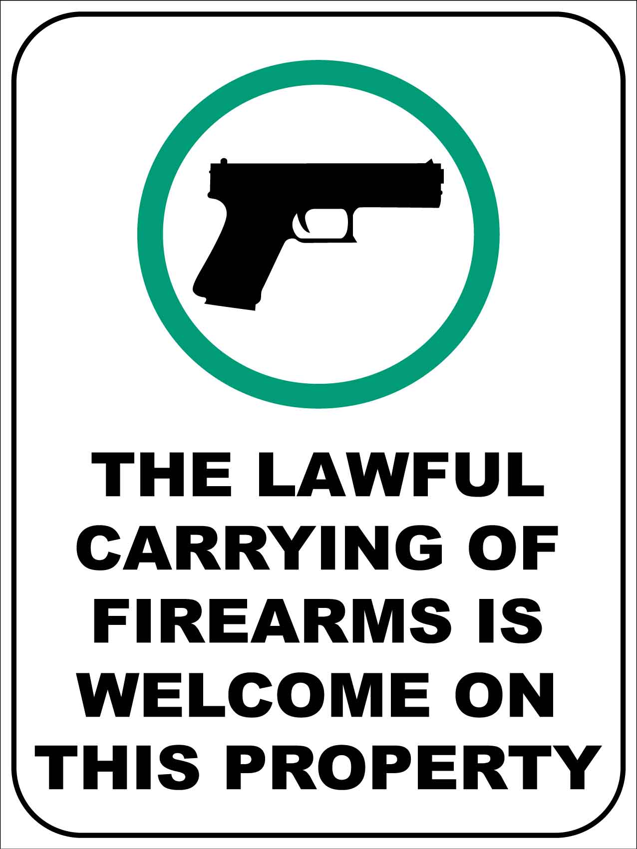 The Lawful Carrying of Firearms is Welcome On This Property Sign - New Signs