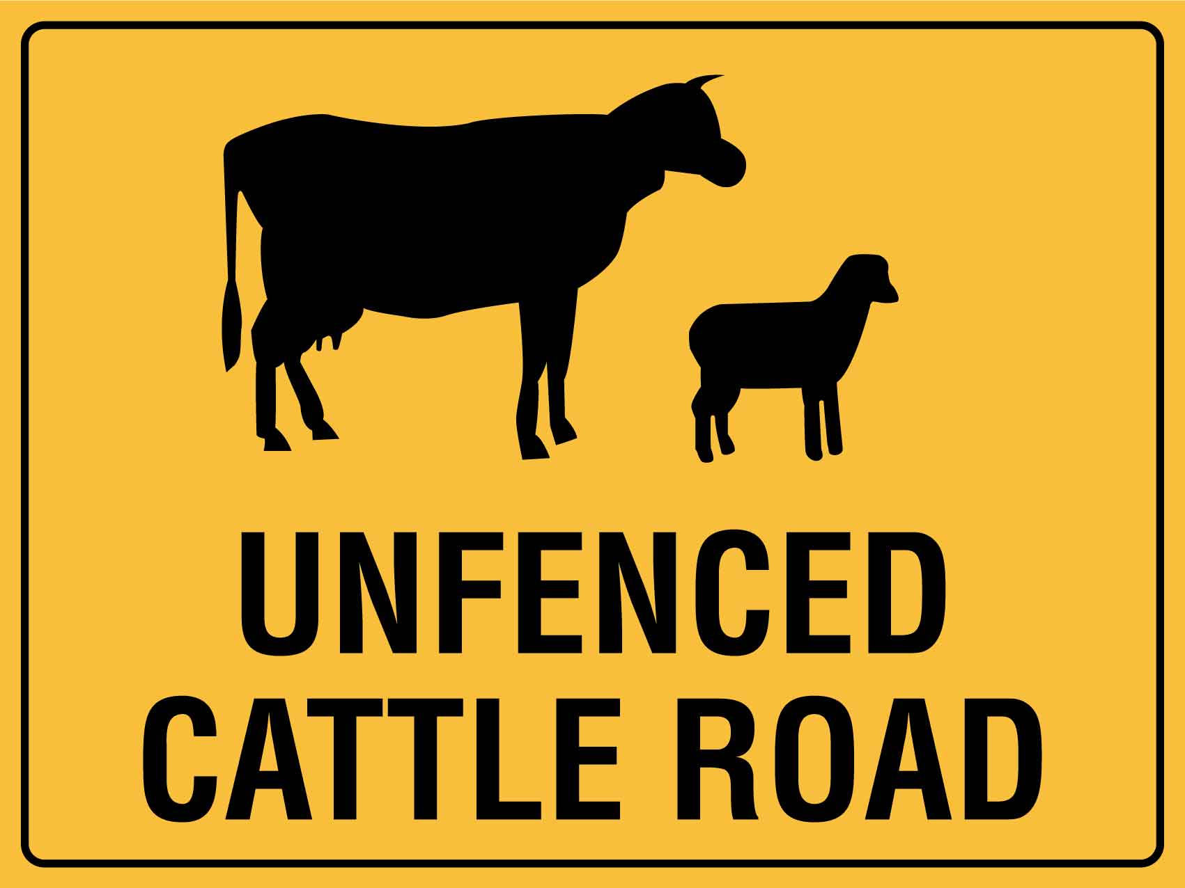 Unfenced Cattle Road Sign - New Signs