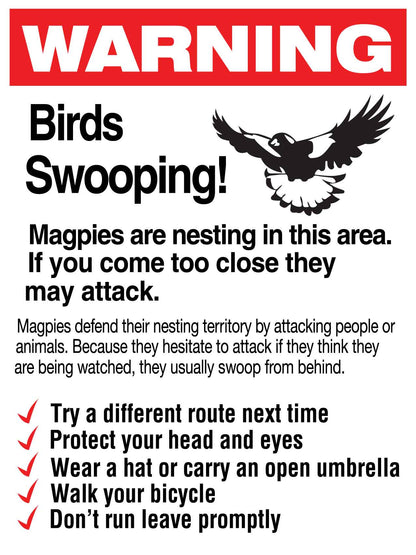 Warning Birds Swooping Sign - New Signs