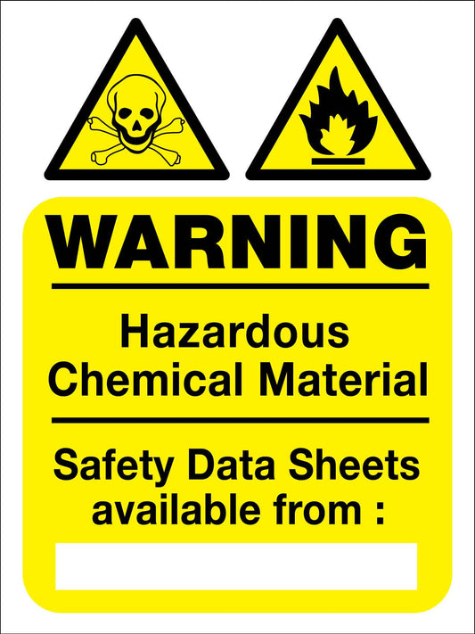 Warning Hazardous Chemical Material Safety Data Sheets Sign - New Signs