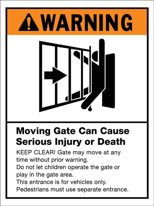 Warning Moving Gate Can Serious Injury or Death Sign - New Signs
