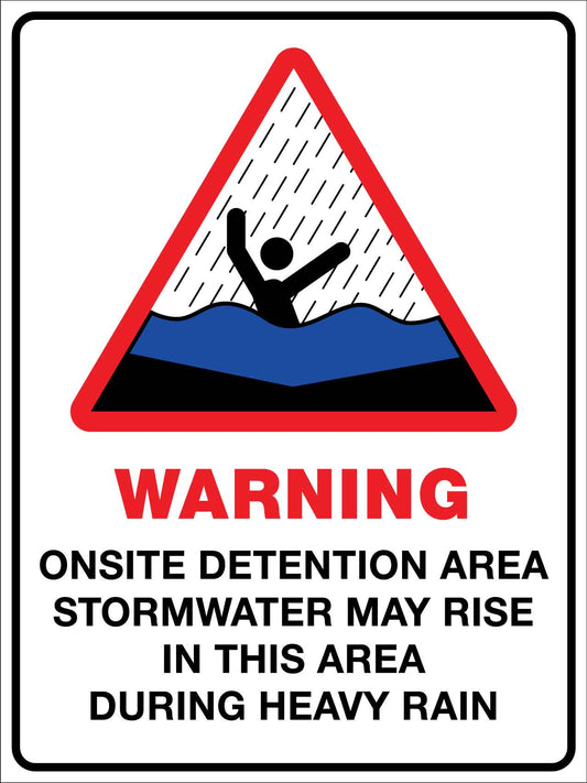 Warning Onsite Detention Area Sign - New Signs
