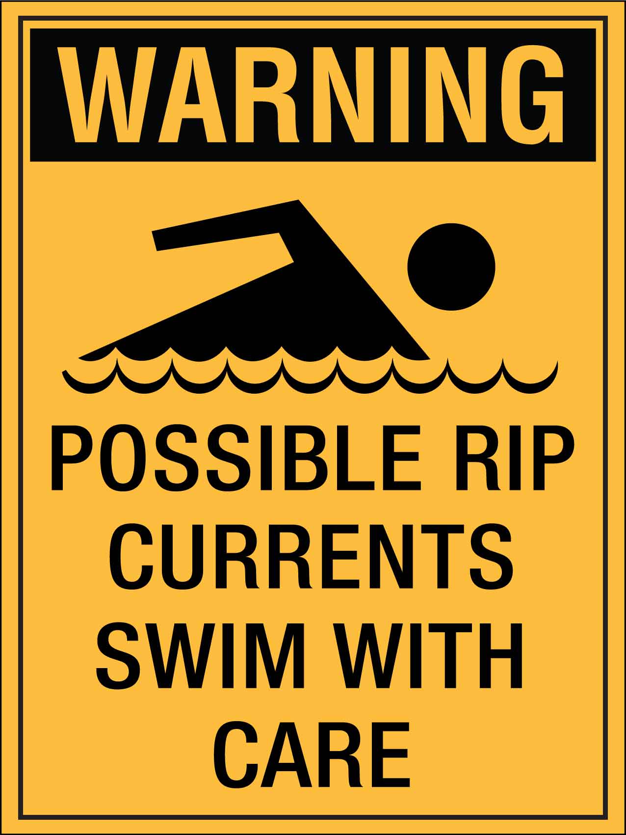 Warning Possible Rip Currents Swim with Care Sign - New Signs