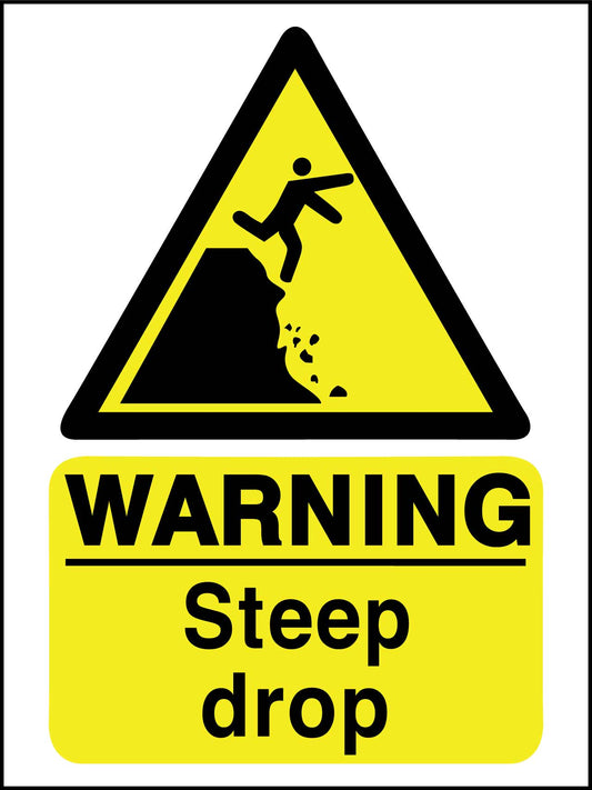 Warning Steep Drop Sign - New Signs
