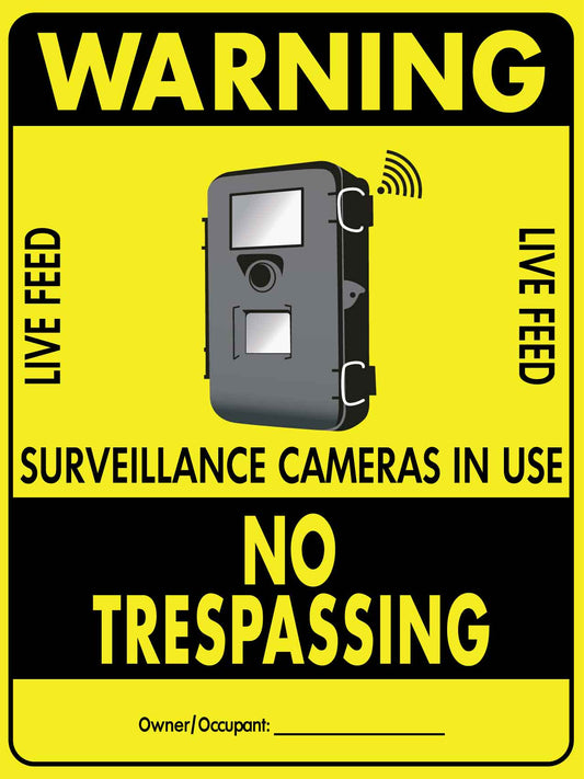 Warning Trail Surveillance Cameras in Use No Trespassing Sign - New Signs