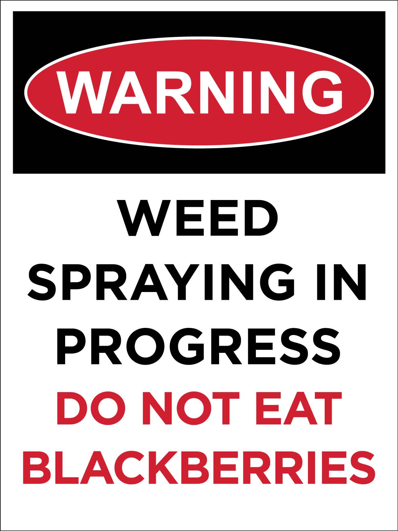 Warning Weed Spraying in Progress Do Not Eat Blackberries Sign - New Signs